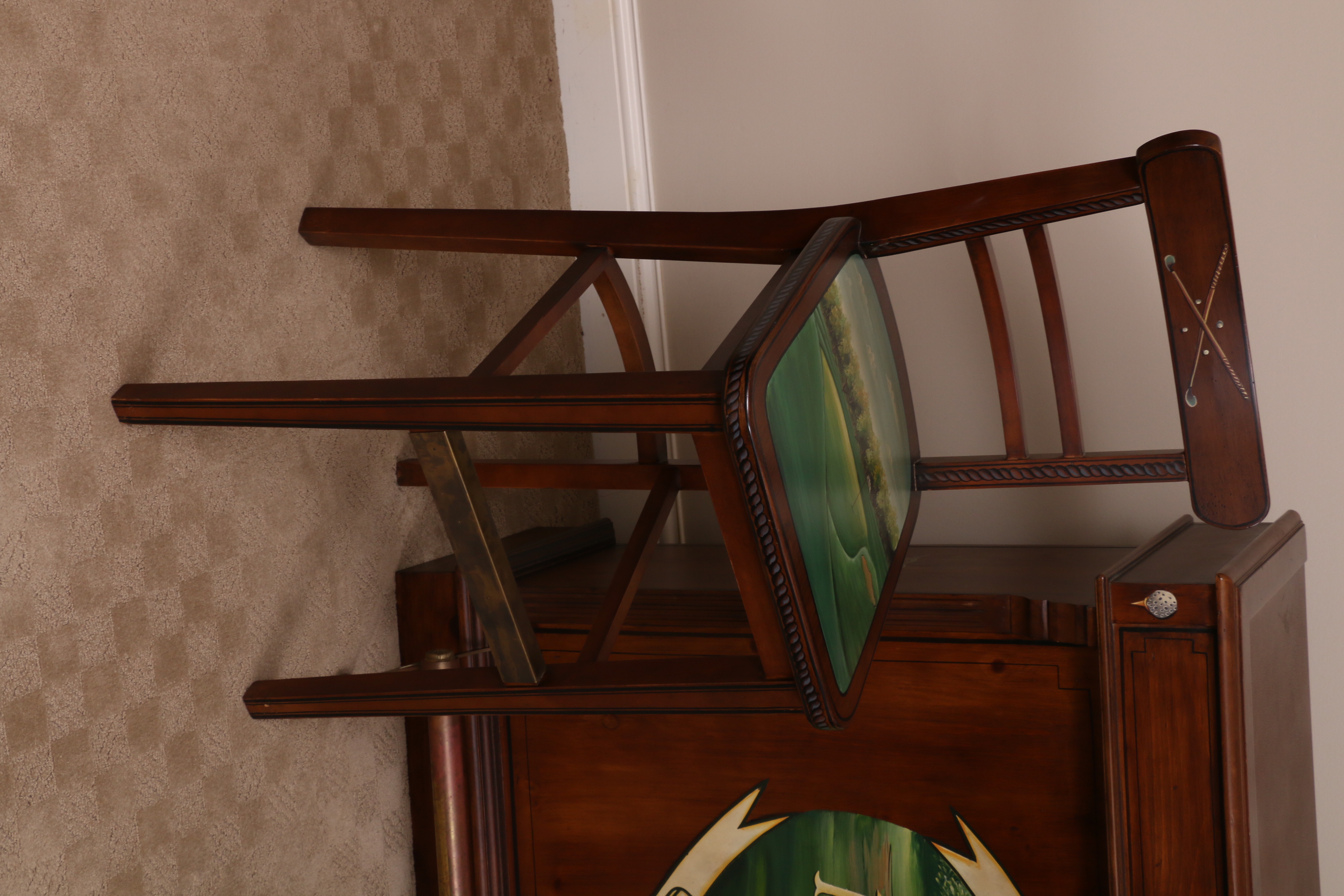 Prestwick Golf Club Paint-Decorated Wood Bar with Barstools, Late 20th Century