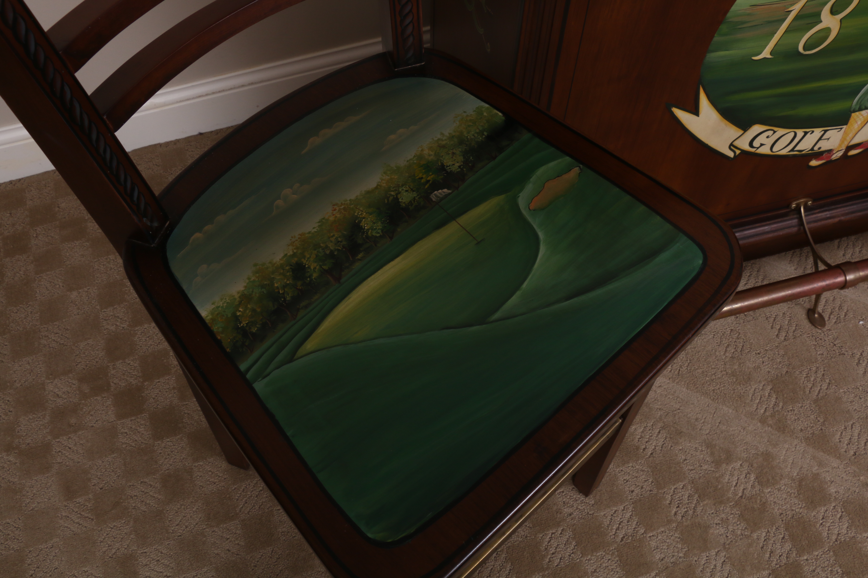 Prestwick Golf Club Paint-Decorated Wood Bar with Barstools, Late 20th Century