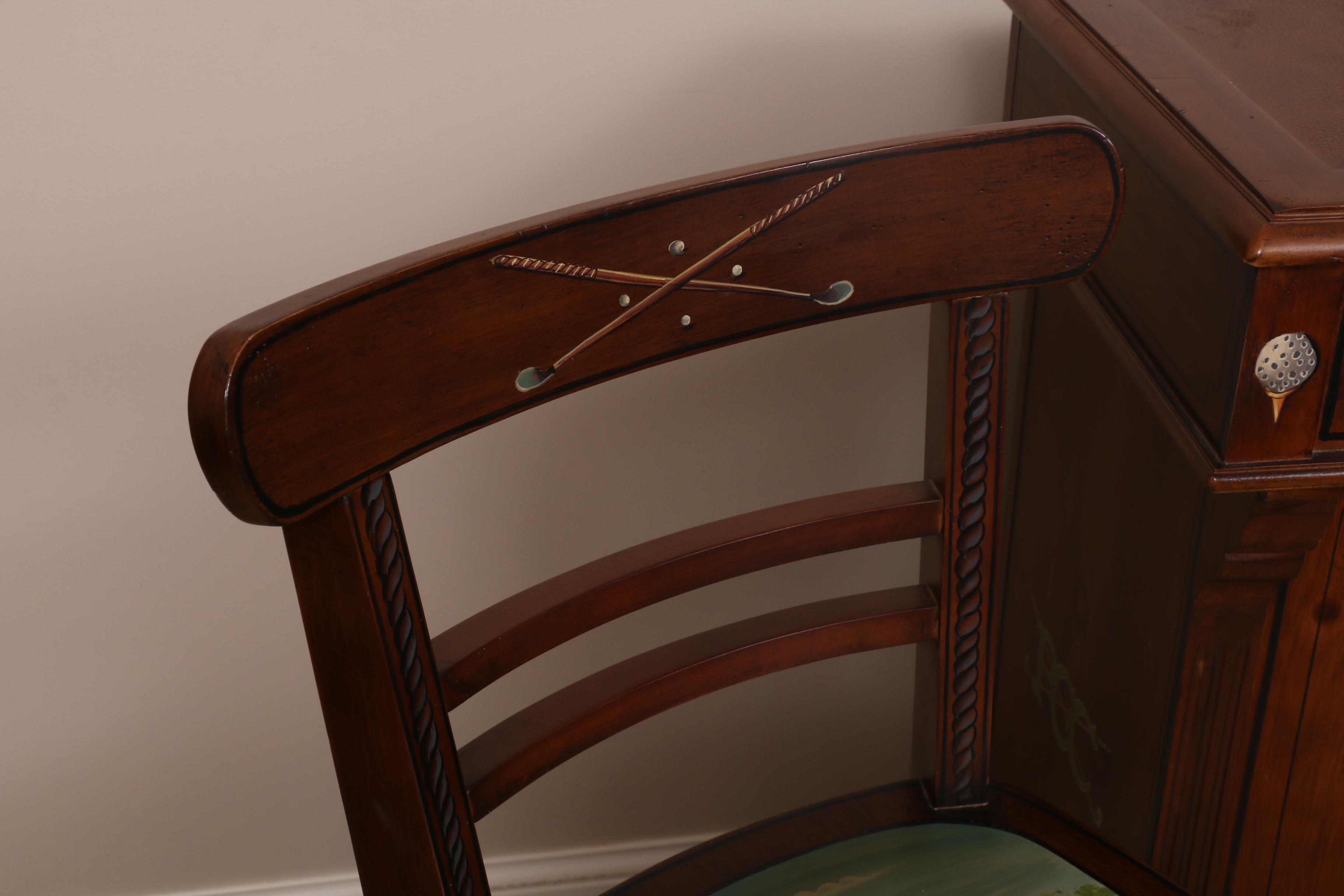 Prestwick Golf Club Paint-Decorated Wood Bar with Barstools, Late 20th Century