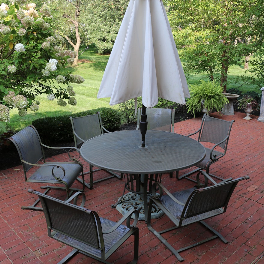 Summer Classics Mesh Metal Patio Table, Umbrella, Chairs and Side Table