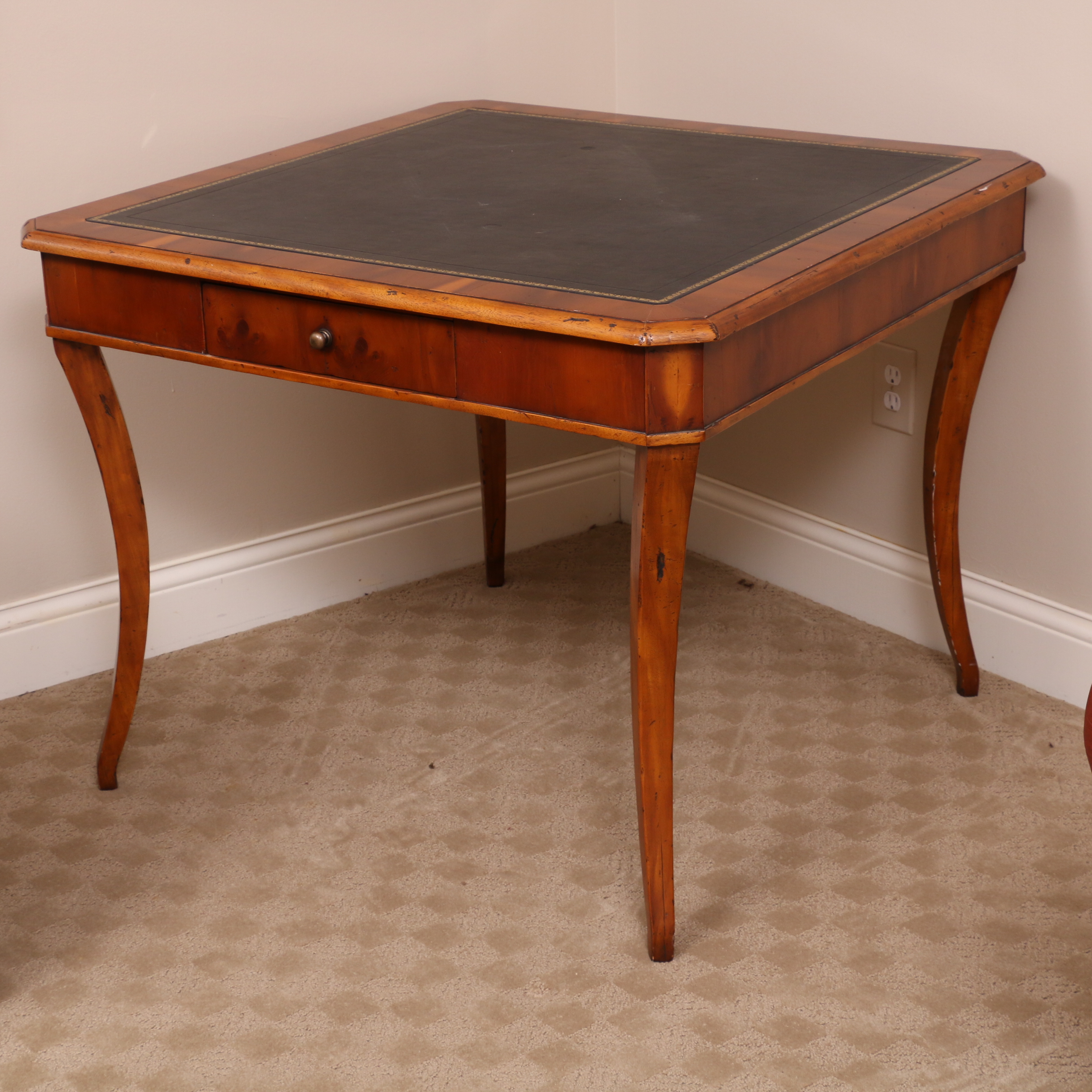 Regency Style Black Leather Table Top Card Table