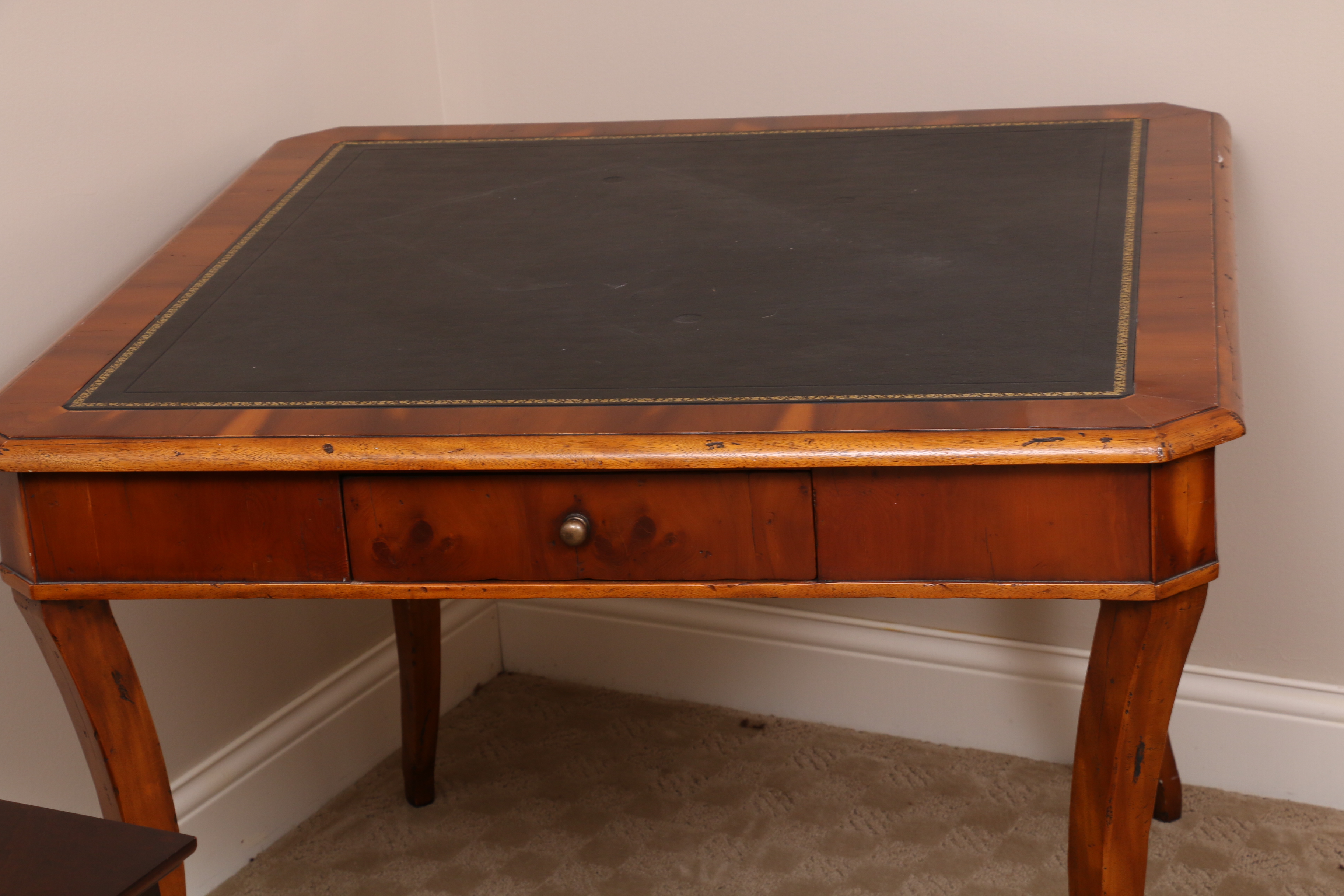Regency Style Black Leather Table Top Card Table