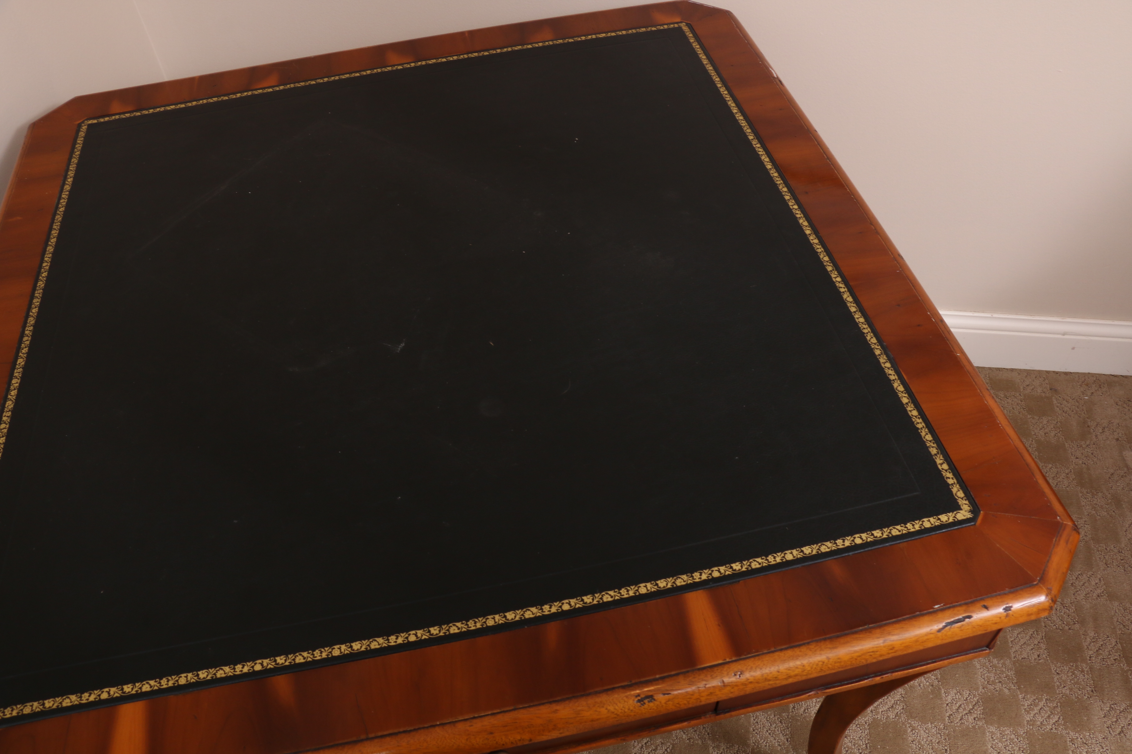 Regency Style Black Leather Table Top Card Table
