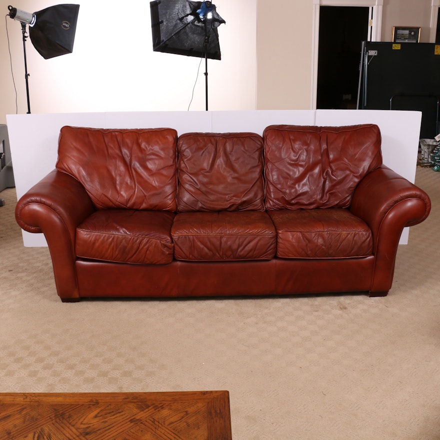 Cognac Leather Sofa, Late 20th Century