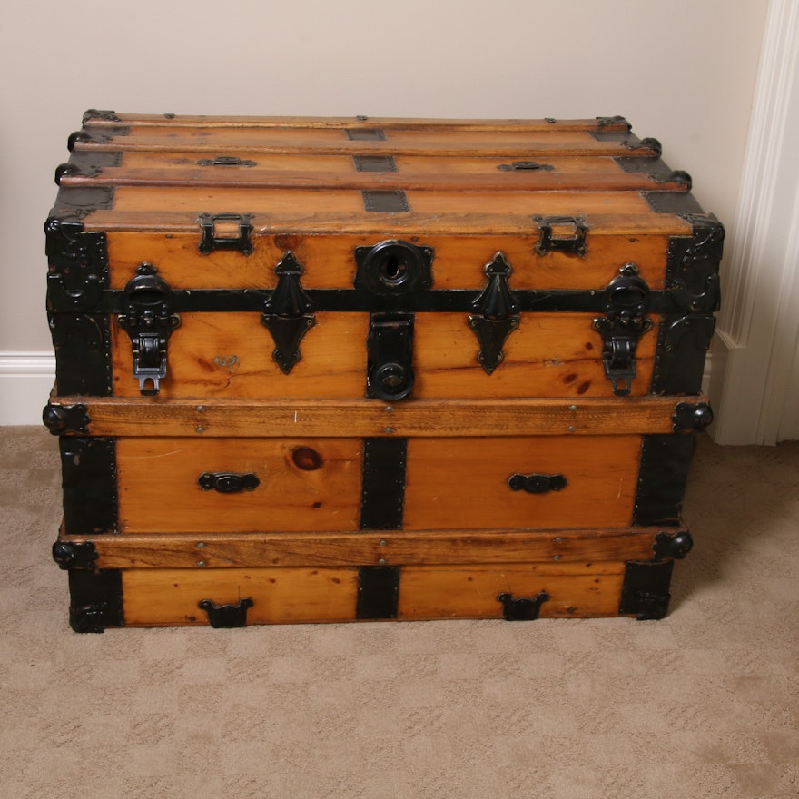 Metal-Clad Flat Top Steamer Trunk, Late 19th to Early 20th Century