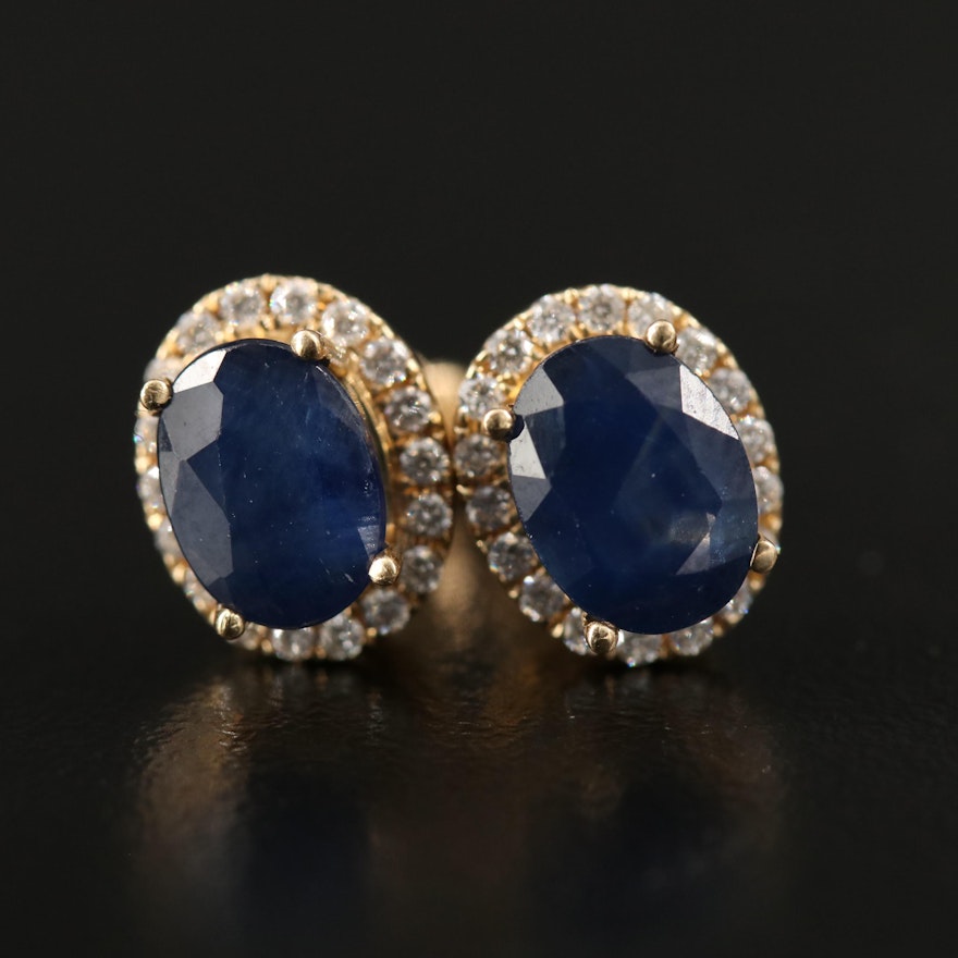 14K 3.28 CTW Sapphire and Diamond Halo Stud Earrings with Openwork Gallery