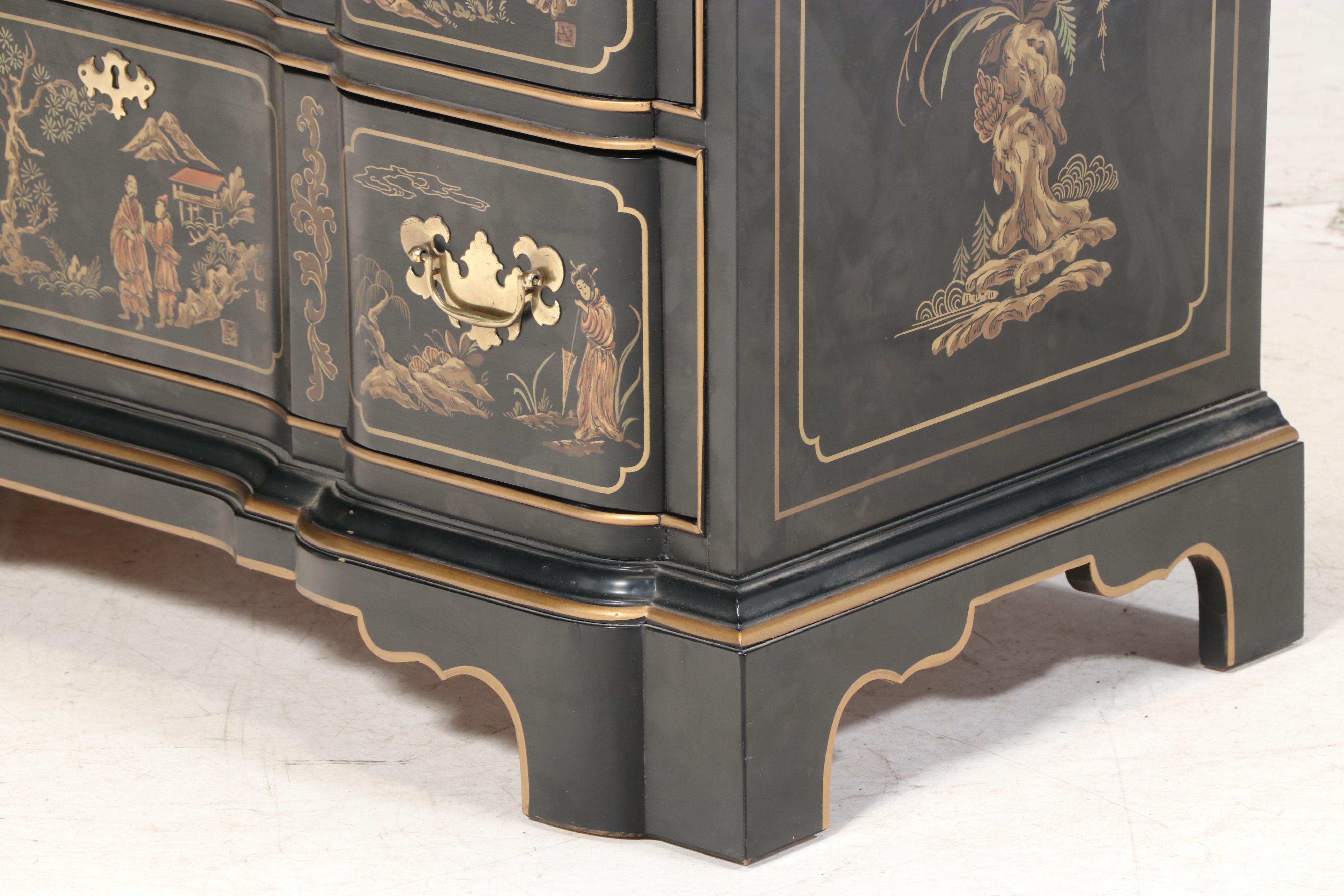 Drexel "Et Cetera" Chinoiserie Ebonized and Parcel Gilt Chest of Drawers