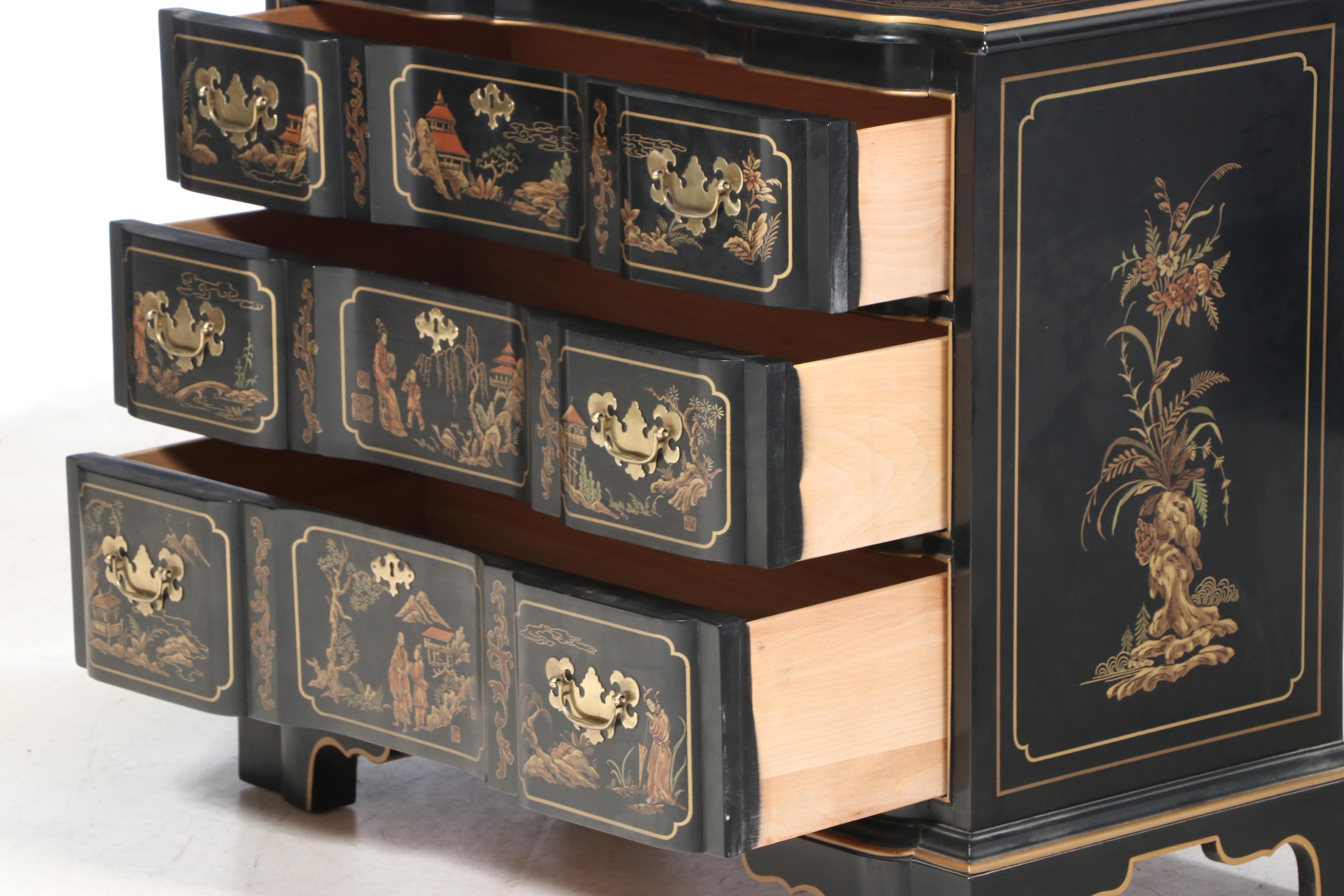 Drexel "Et Cetera" Chinoiserie Ebonized and Parcel Gilt Chest of Drawers