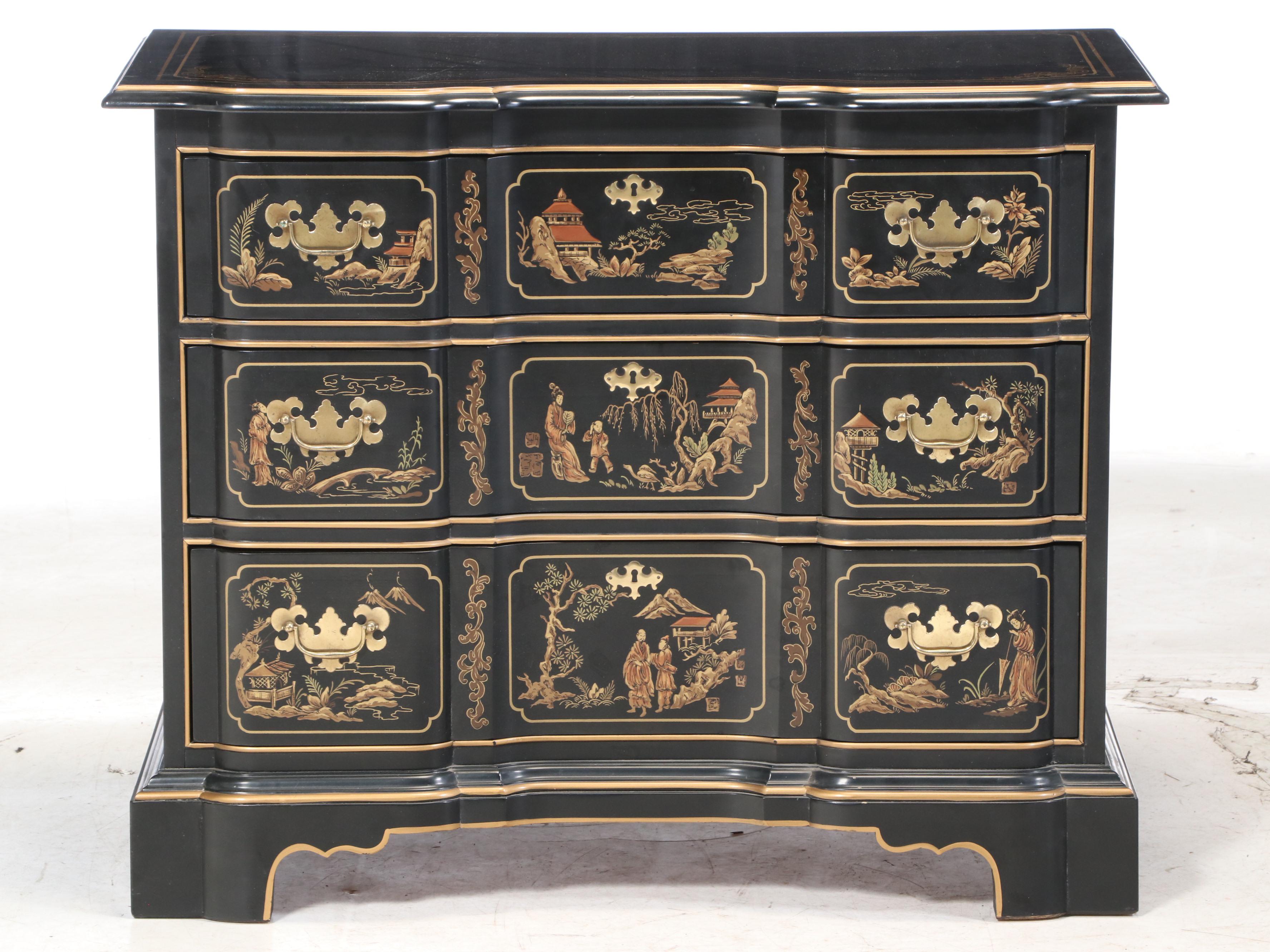 Drexel "Et Cetera" Chinoiserie Ebonized and Parcel Gilt Chest of Drawers