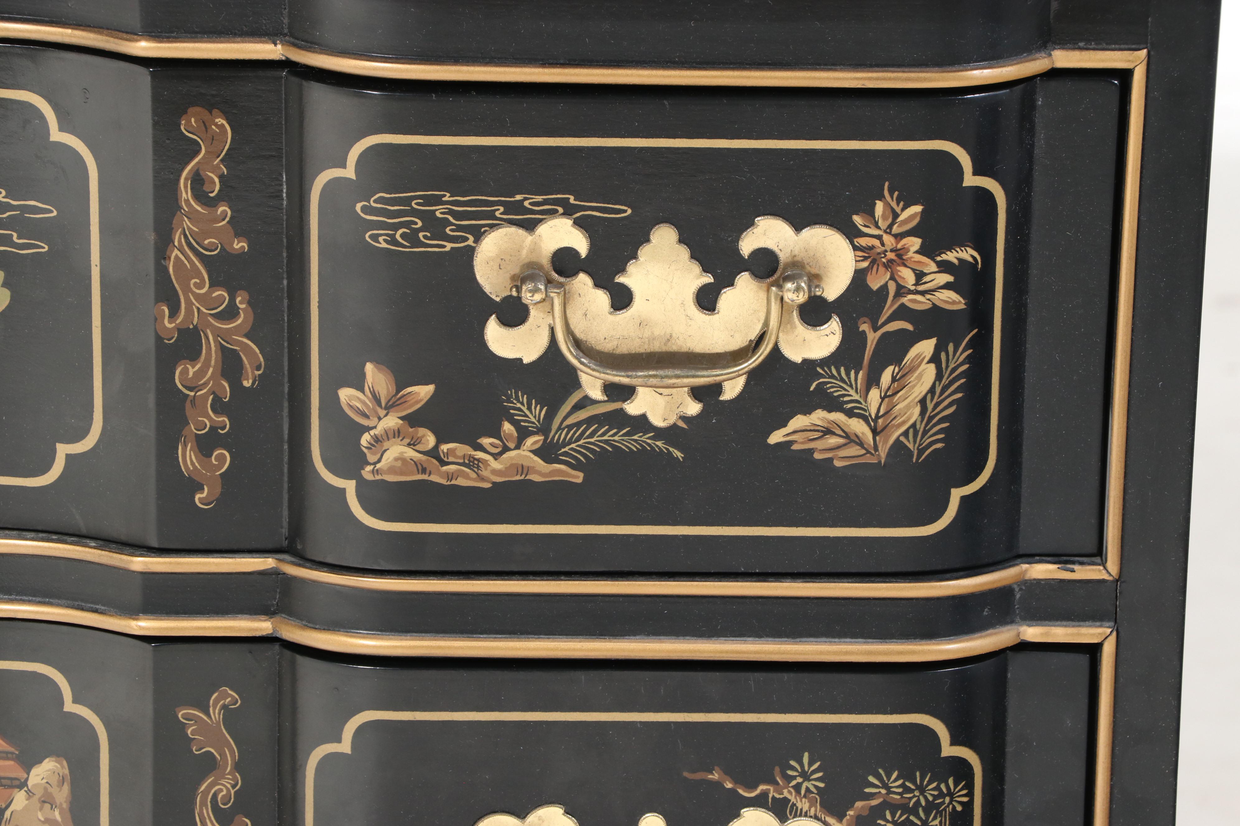 Drexel "Et Cetera" Chinoiserie Ebonized and Parcel Gilt Chest of Drawers