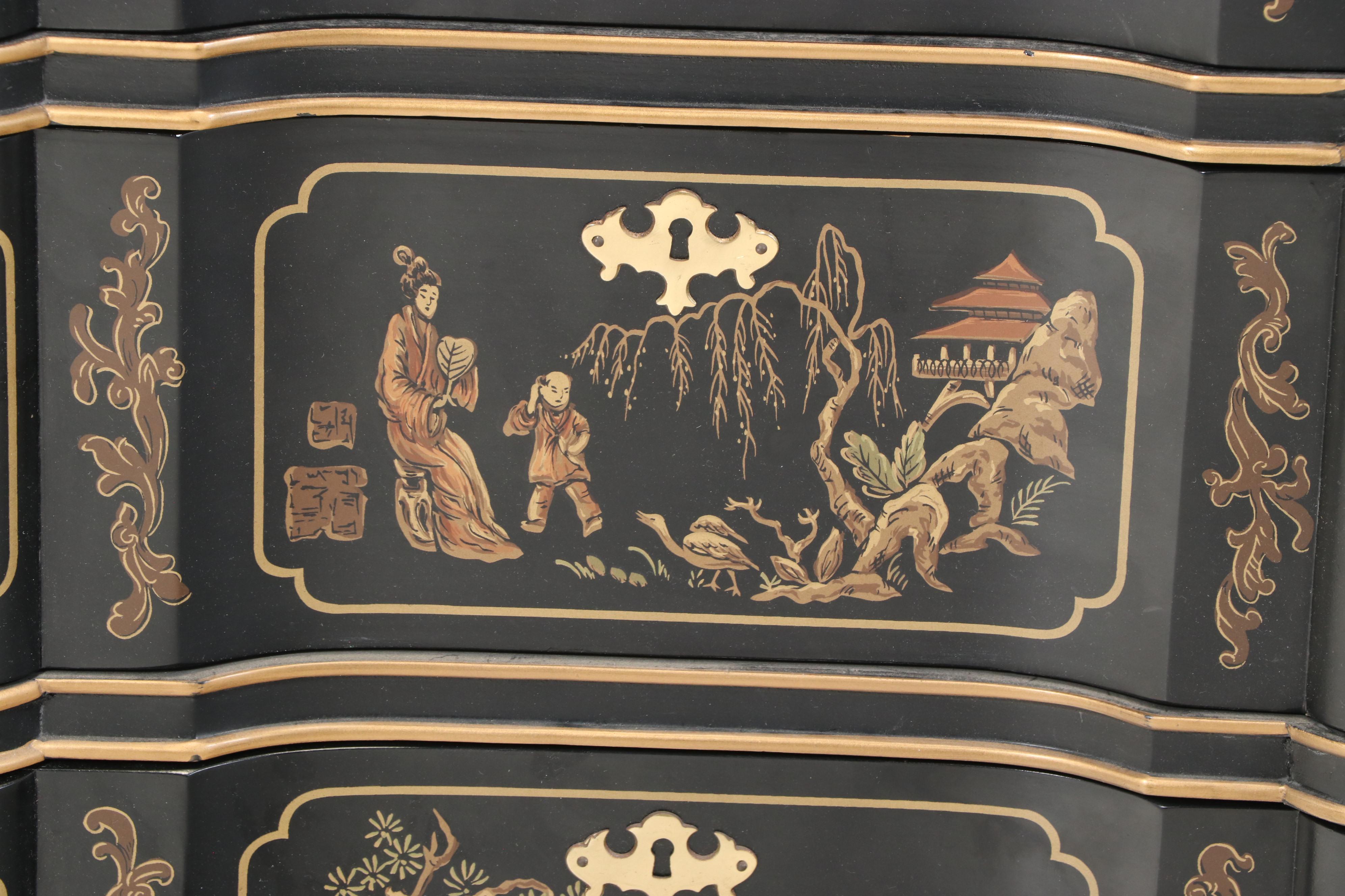 Drexel "Et Cetera" Chinoiserie Ebonized and Parcel Gilt Chest of Drawers
