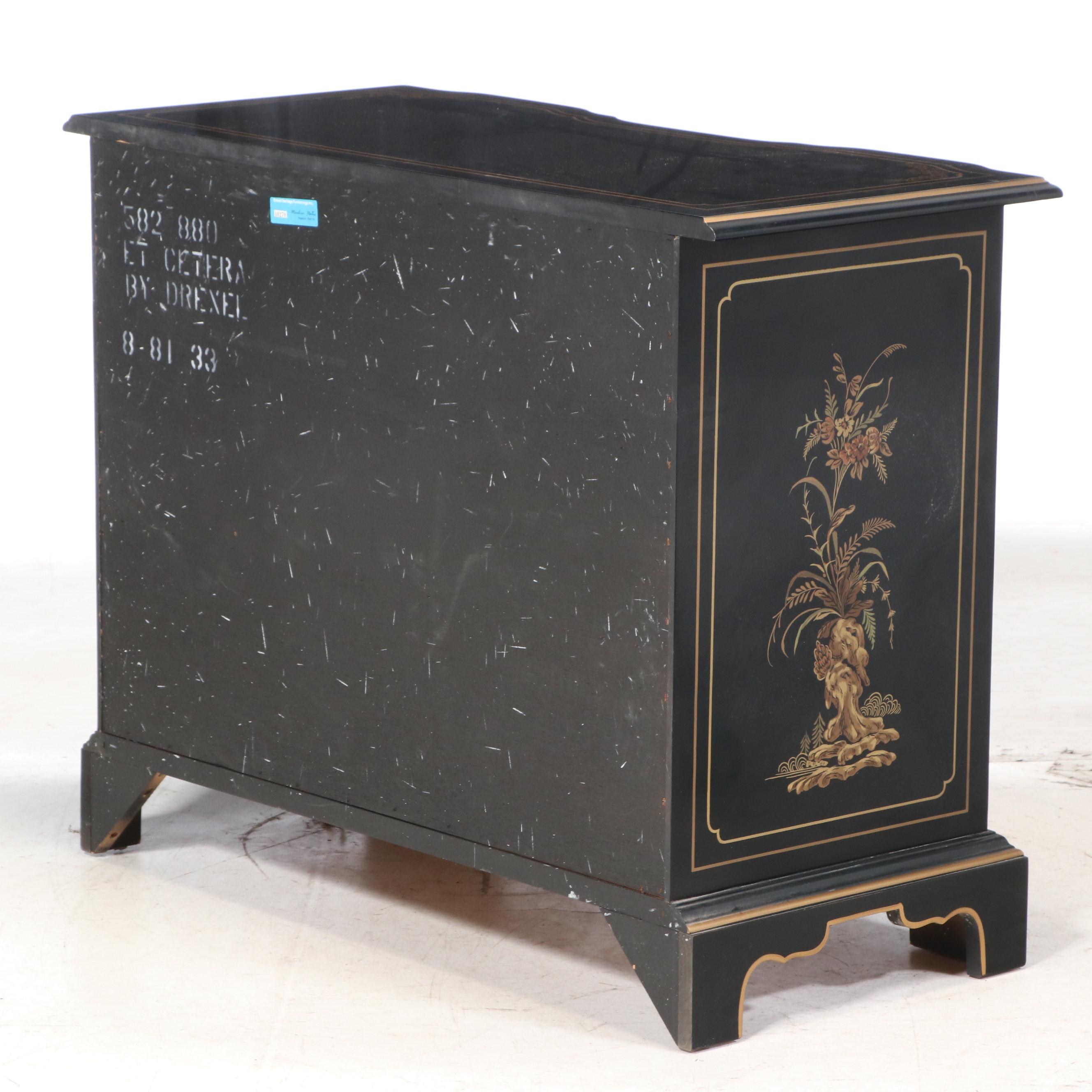 Drexel "Et Cetera" Chinoiserie Ebonized and Parcel Gilt Chest of Drawers