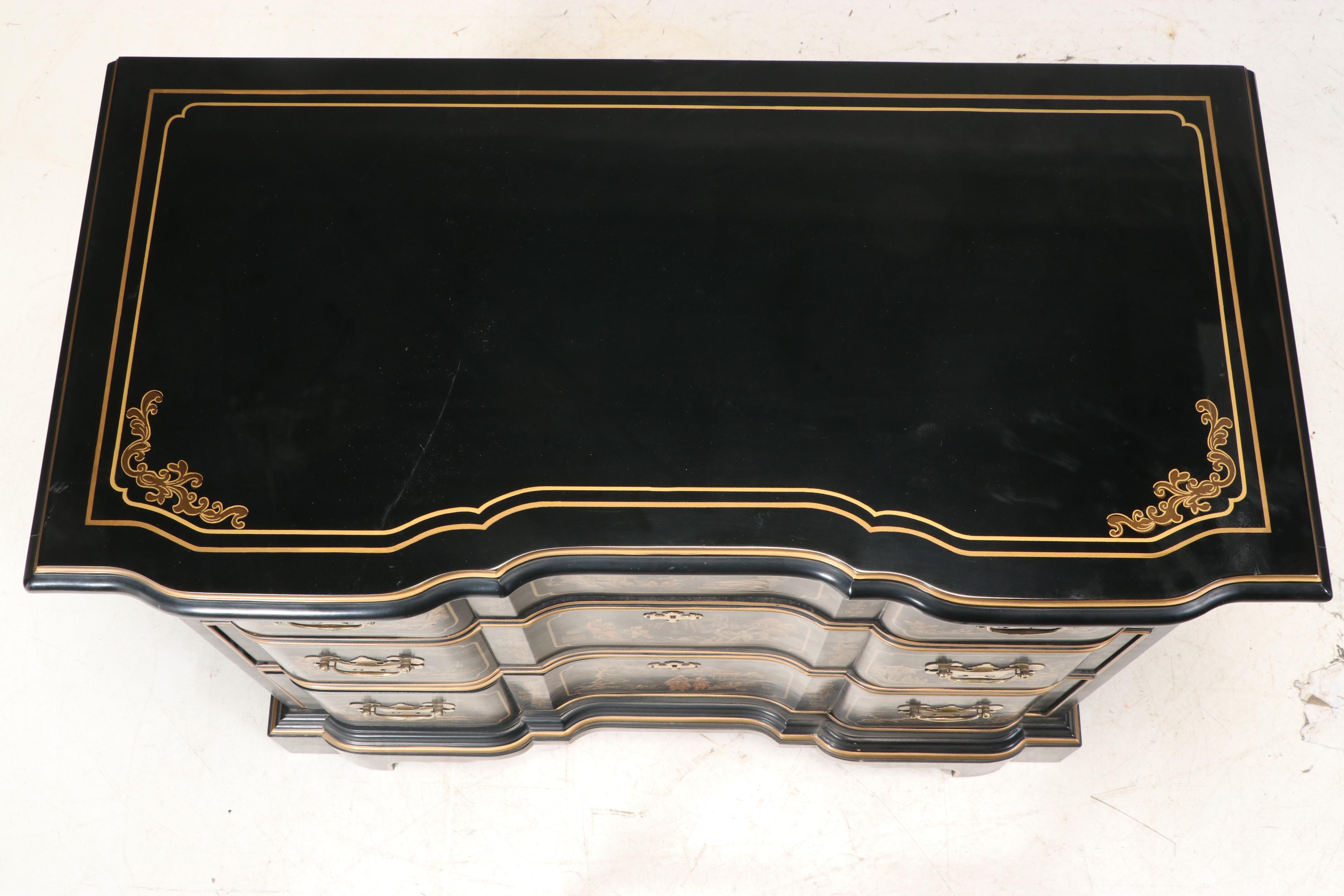 Drexel "Et Cetera" Chinoiserie Ebonized and Parcel Gilt Chest of Drawers