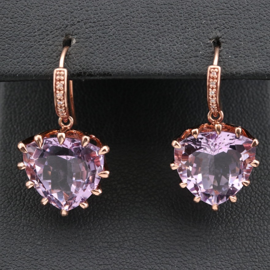 Sterling Silver Amethyst and Cubic Zirconia Triangular Dangle Earrings