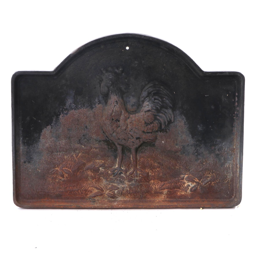 Cast Iron Fireback with Design of a Rooster