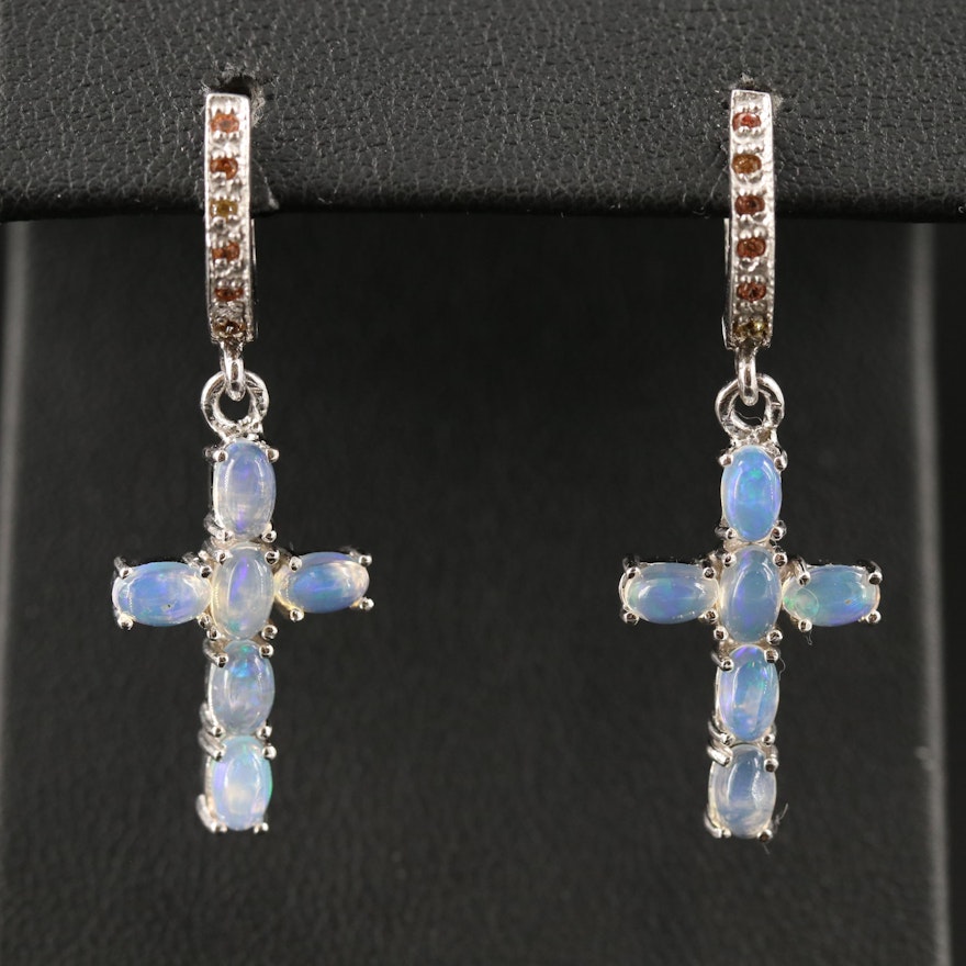 Sterling Silver Opal and Topaz Cross Earrings