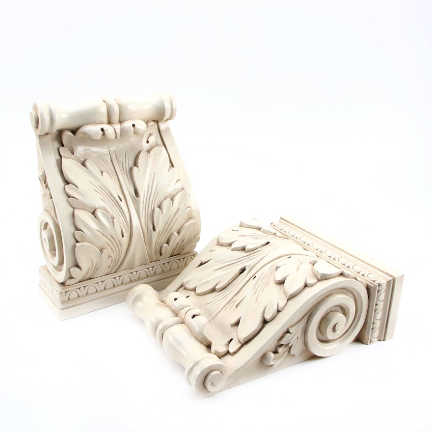 Pair Neoclassical Acanthus Leaf Wooden Corbels, 21st Century