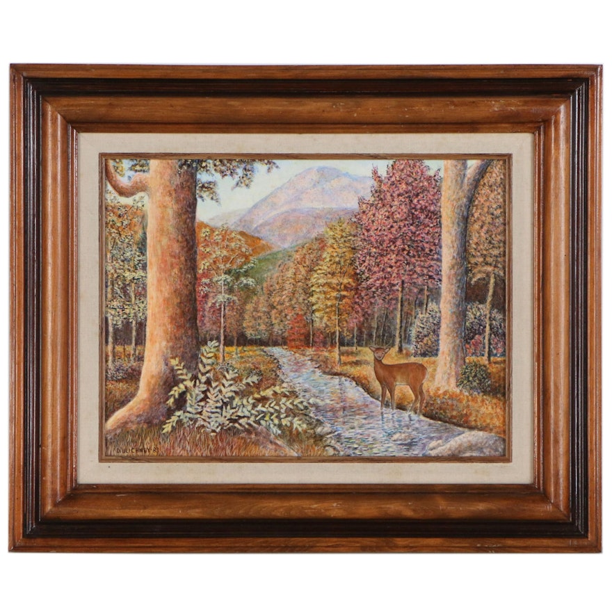 Autumn Landscape with Deer Oil Painting, 1983