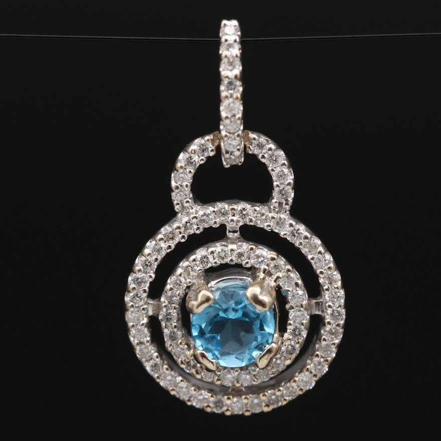 14K Topaz and Diamond Double Halo Pendant