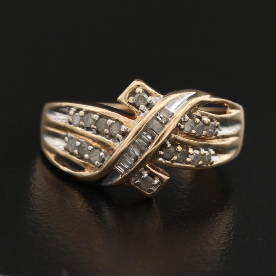 10K Diamond Crossover Ring