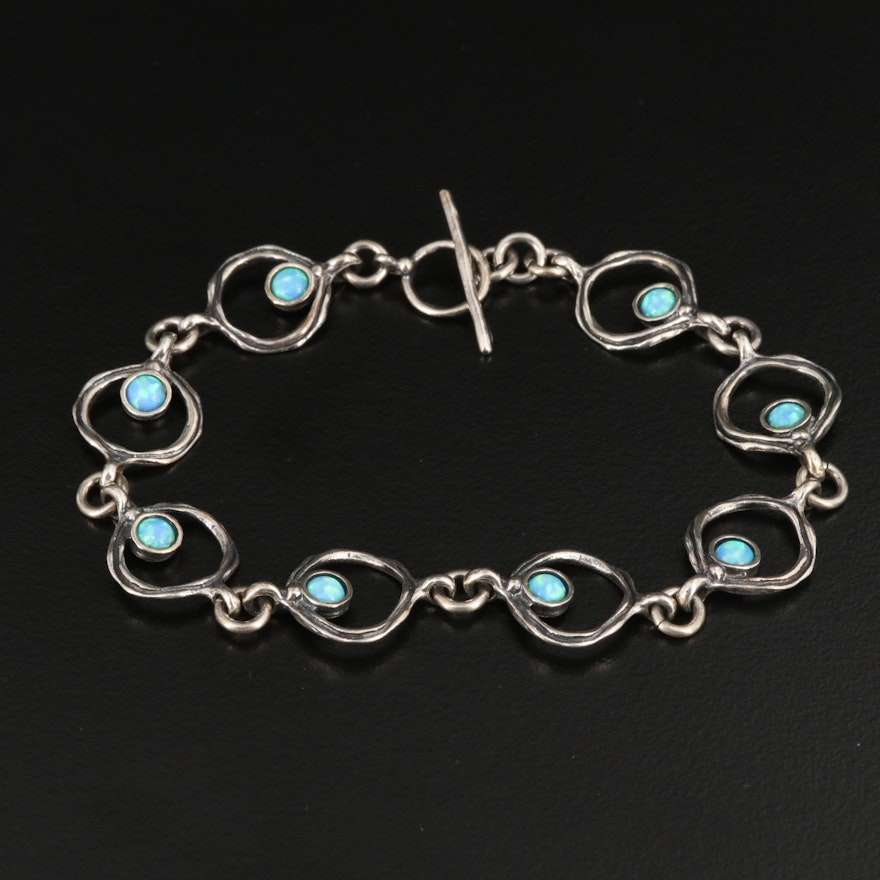 Sterling Silver Opal Circular Link Bracelet