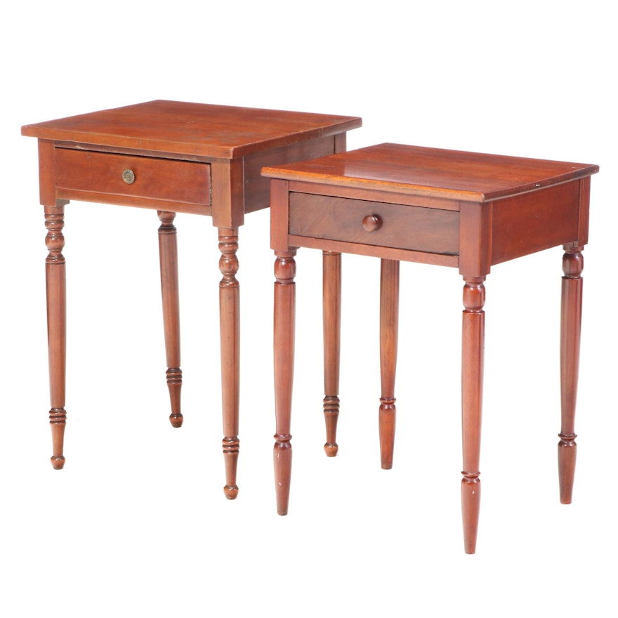 Two Sheraton Cherrywood Single-Drawer Work Tables, 19th Century