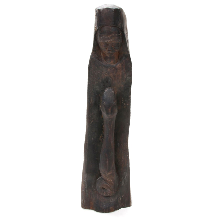 Makonde Style Snake Charmer Carving, 20th Century