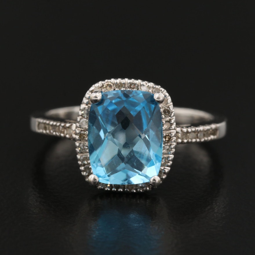 10K Topaz and Diamond Halo Ring