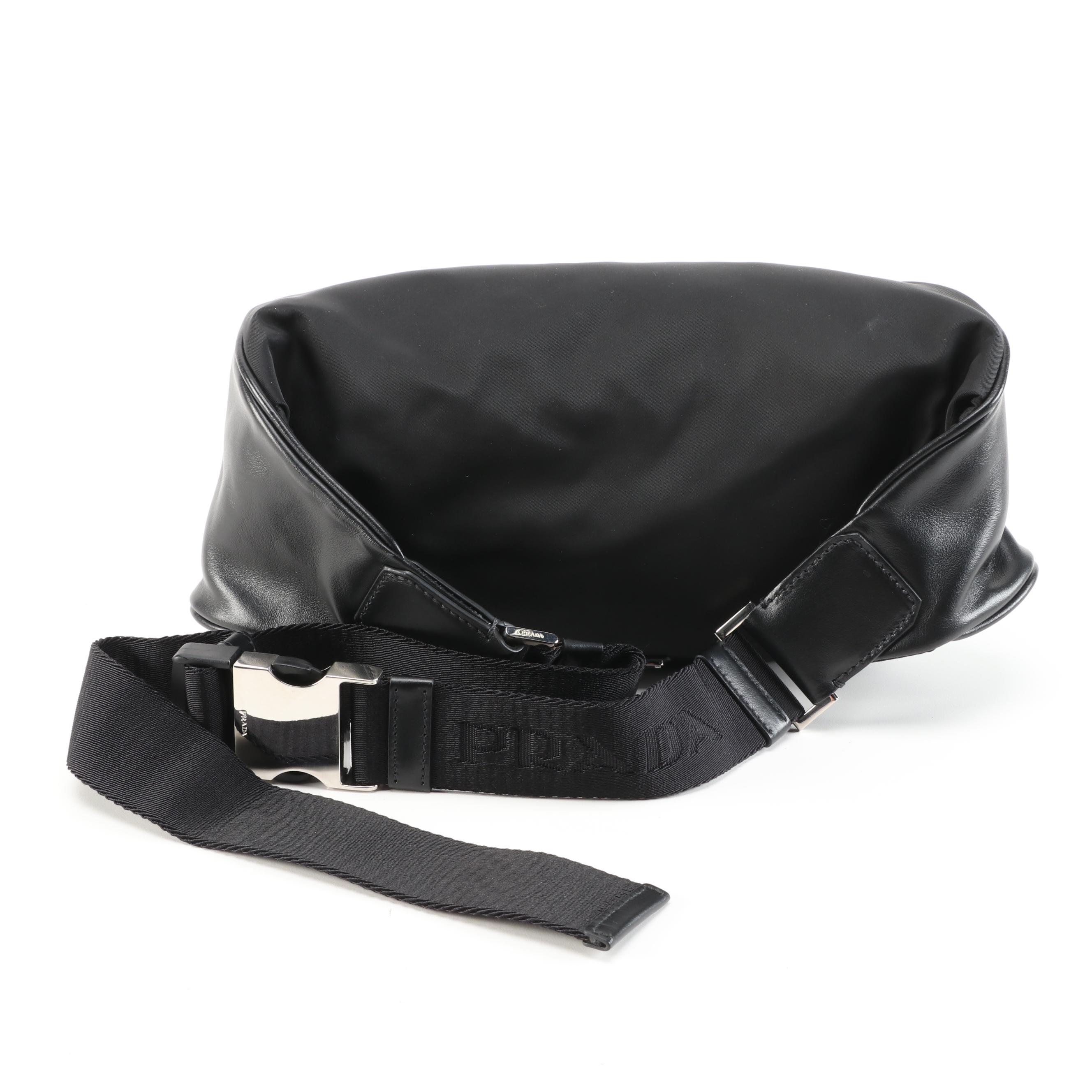 Prada Comic Belt Bag in Black Leather and Tessuto