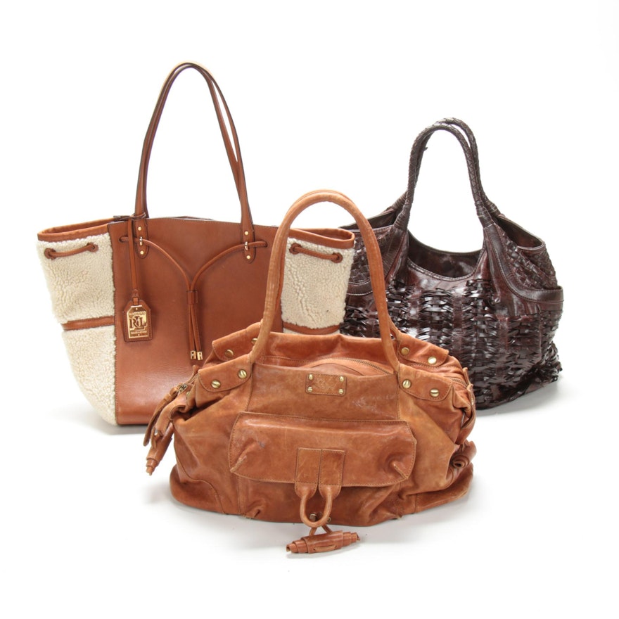 Ralph Lauren Leather and Shearling Tote with Other Leather Handbags