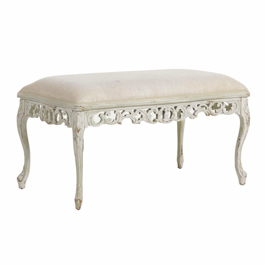 White-Painted French Provincial Style Upholstered Bench