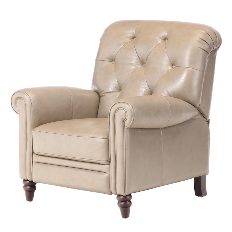 Contemporary Button-Tufted and Dyed Leather Reclining Armchair