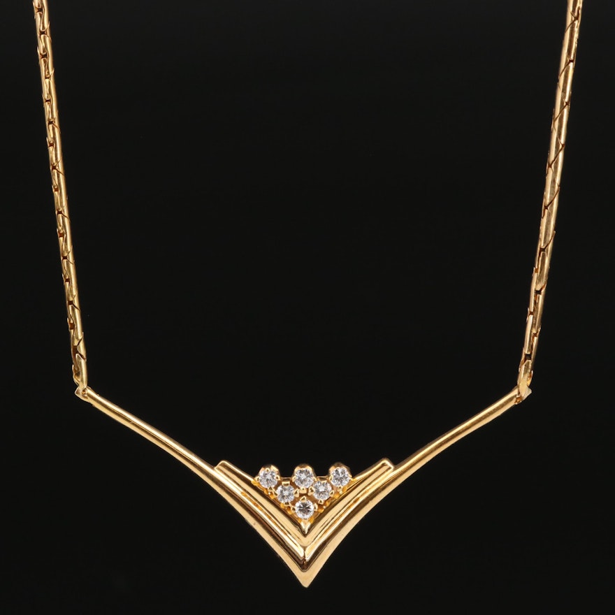 14K Chevron Necklace with Diamond Accents