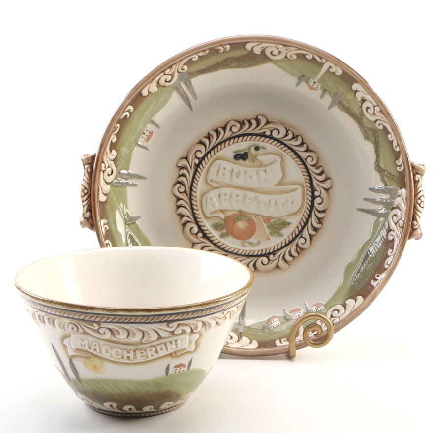 Grassland Road Large Ceramic Display Plate with Stand and Matching Bowl