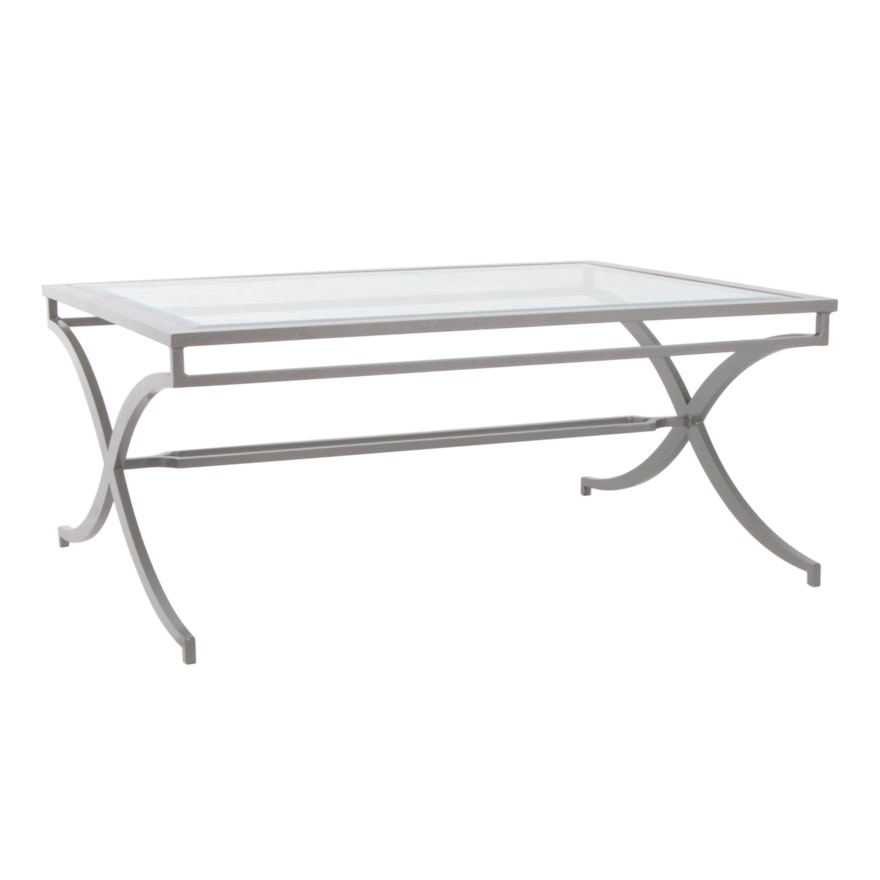 Contemporary Glass Top Metal Coffee Table