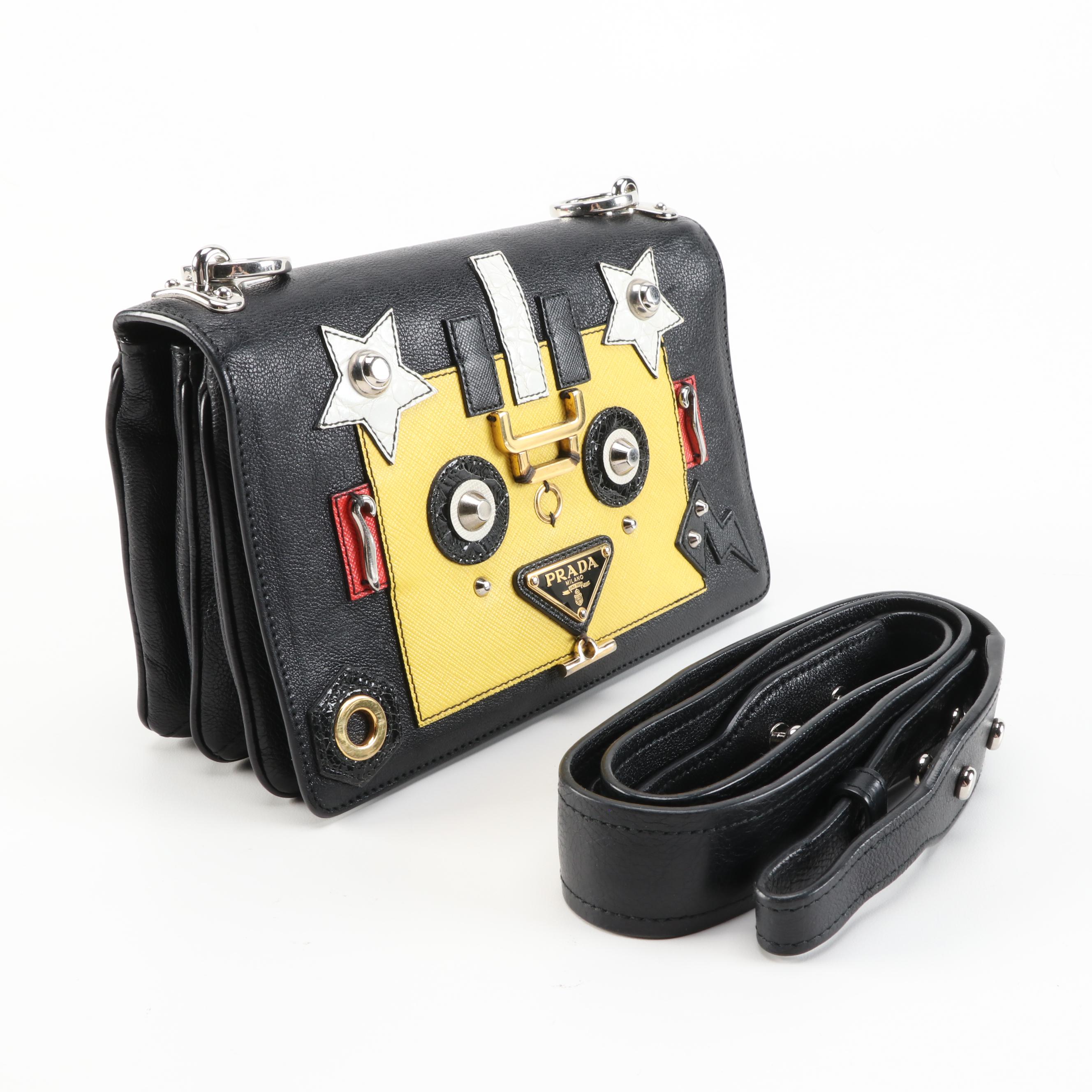 Prada Robot Flap Black Leather Shoulder Bag