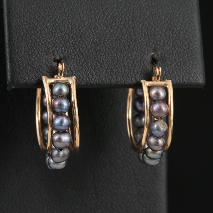 10K Semi-Baroque Pearl Hoop Earrings