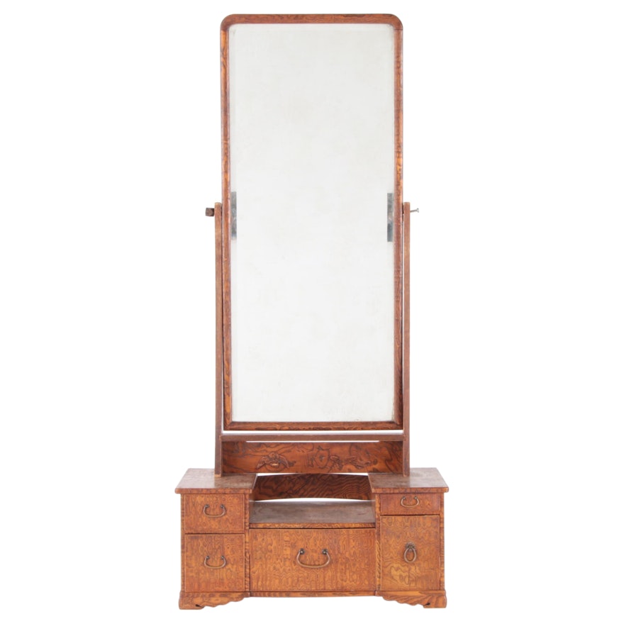 Figured Oak Dresser Top Vanity with Mirror, Early 20th Century