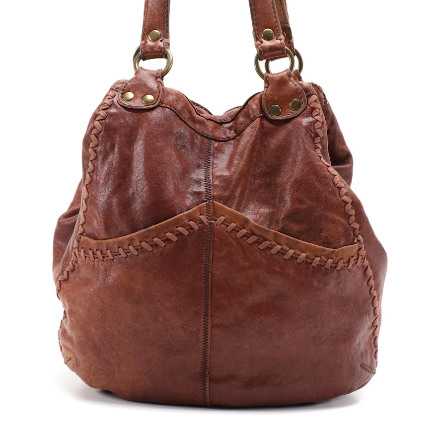 Lucky Brand Italian Leather Shoulder Bag with Variant Top Stitching Details