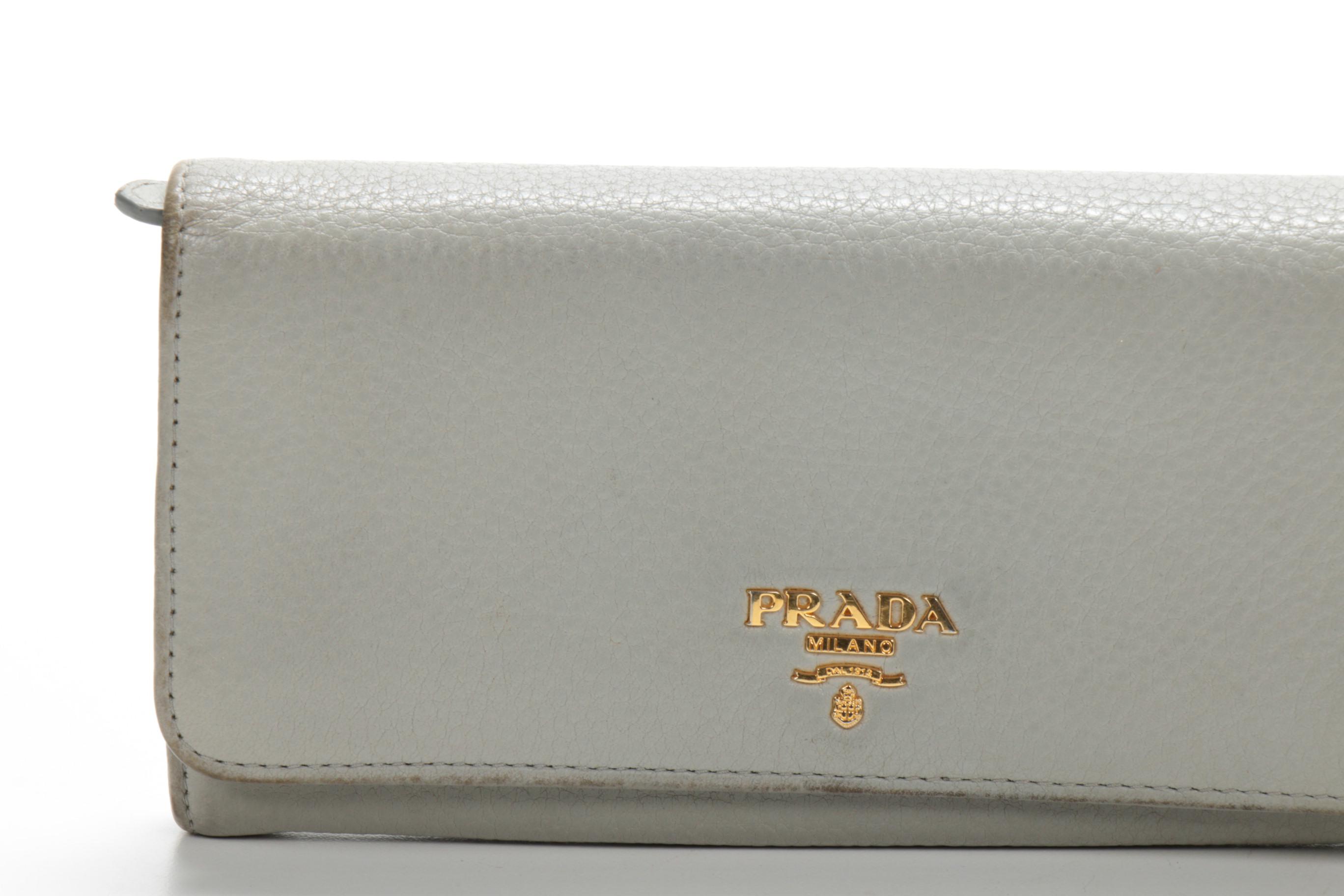 Prada Grey Pebbled Leather Long Wallet