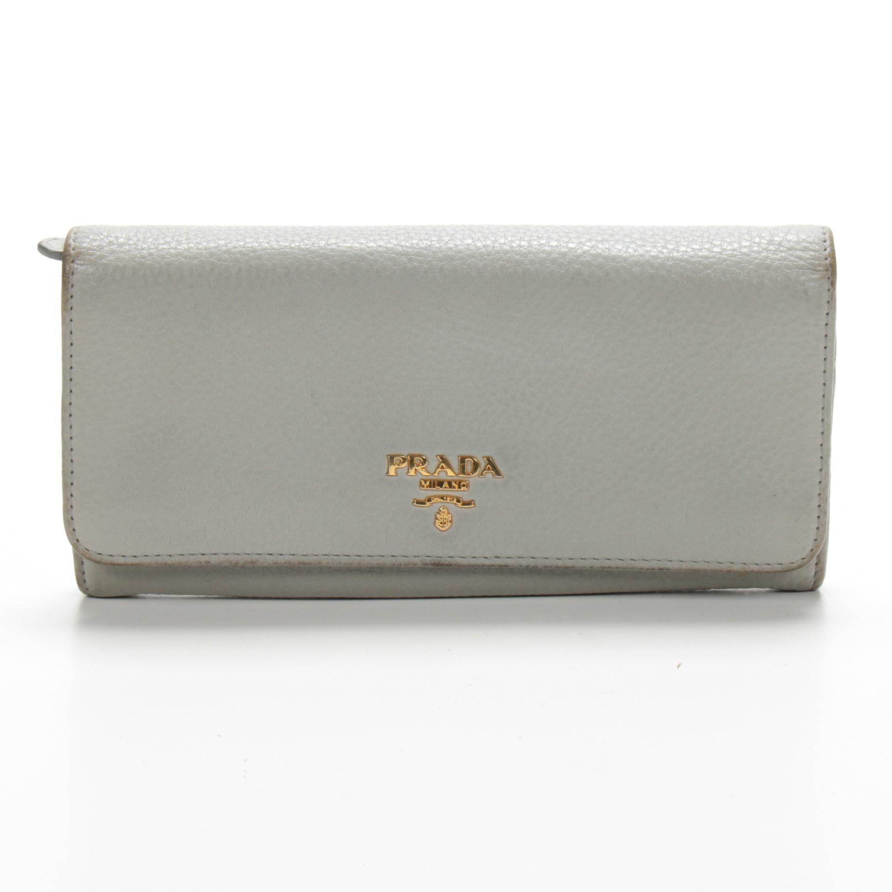 Prada Grey Pebbled Leather Long Wallet