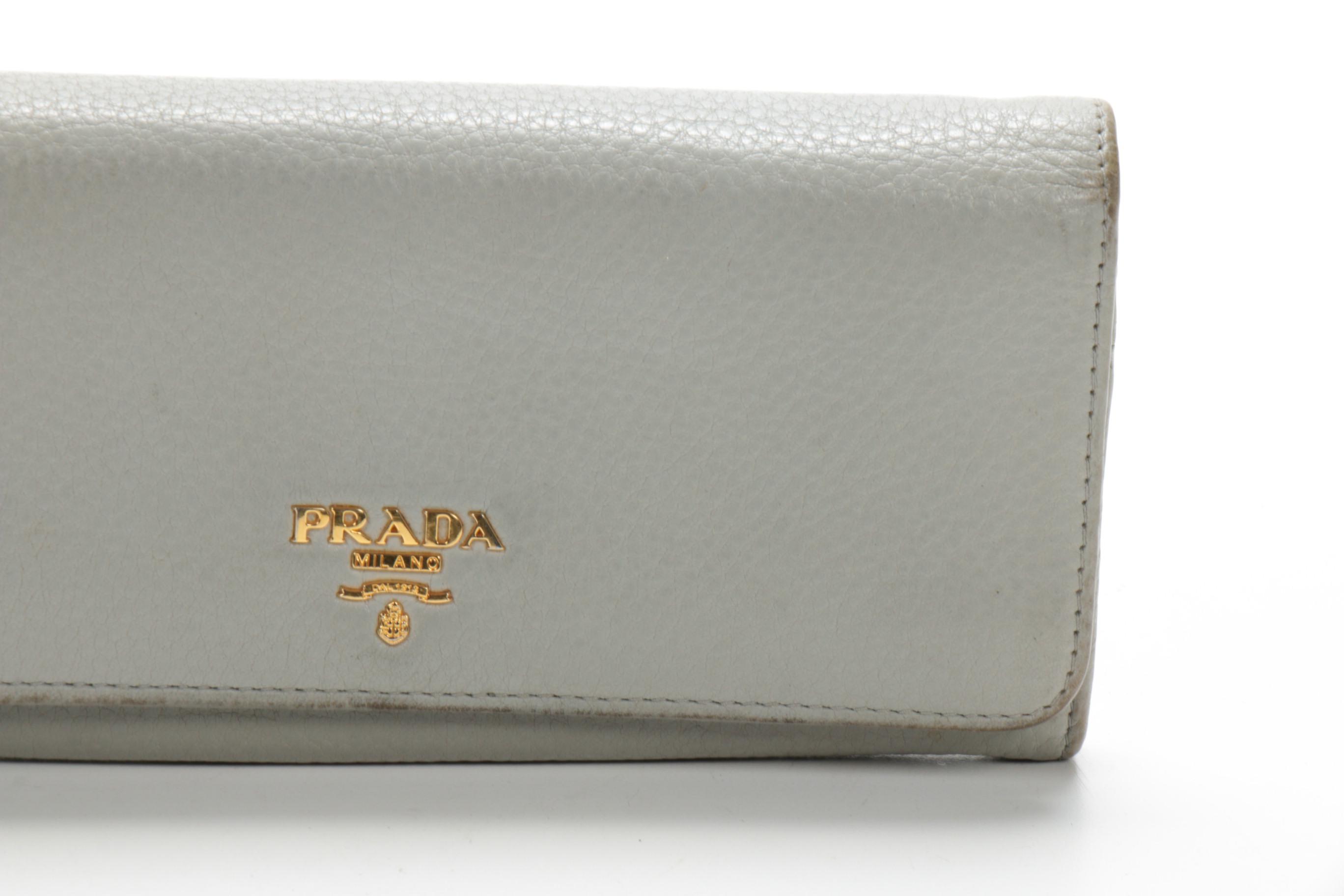 Prada Grey Pebbled Leather Long Wallet