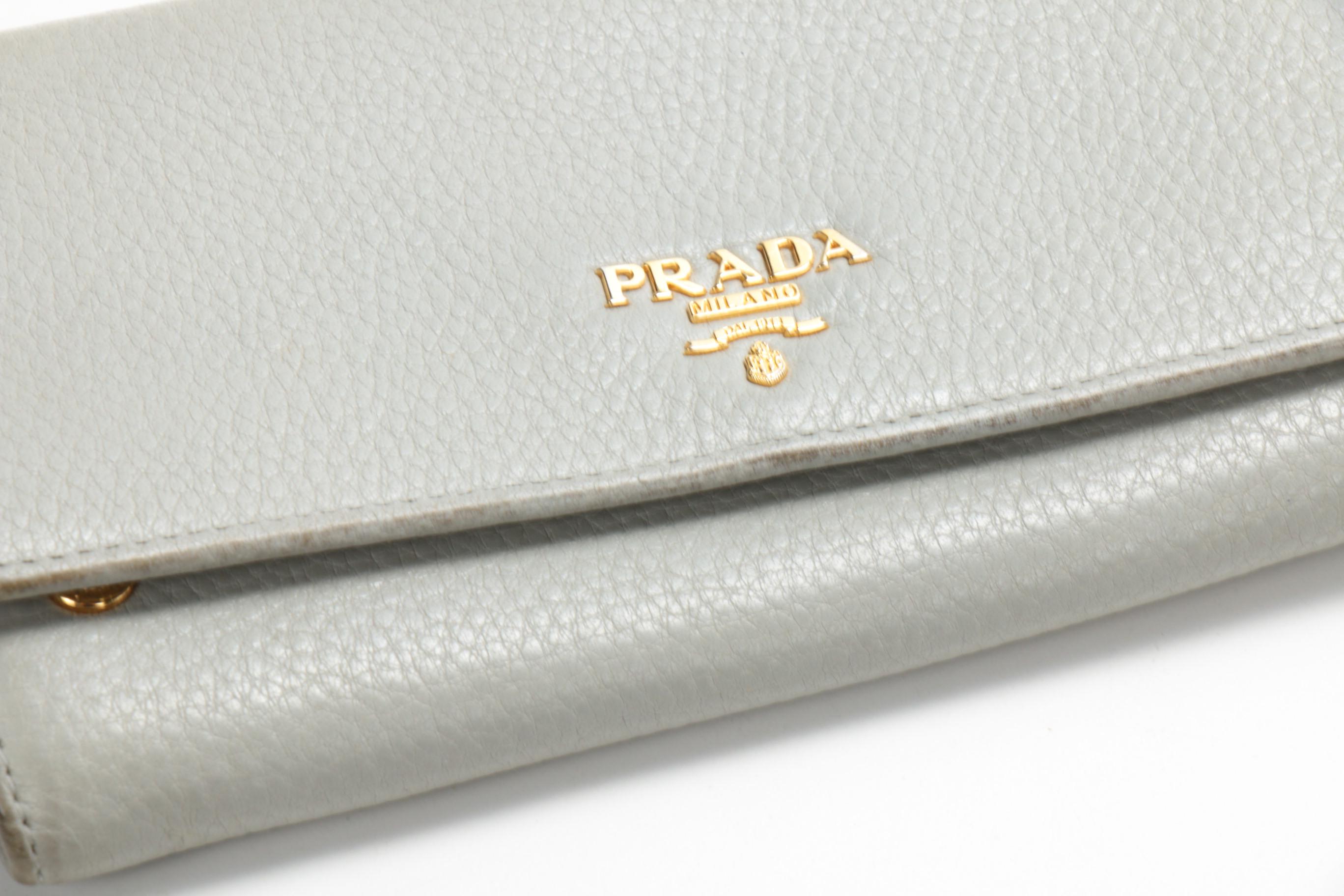 Prada Grey Pebbled Leather Long Wallet