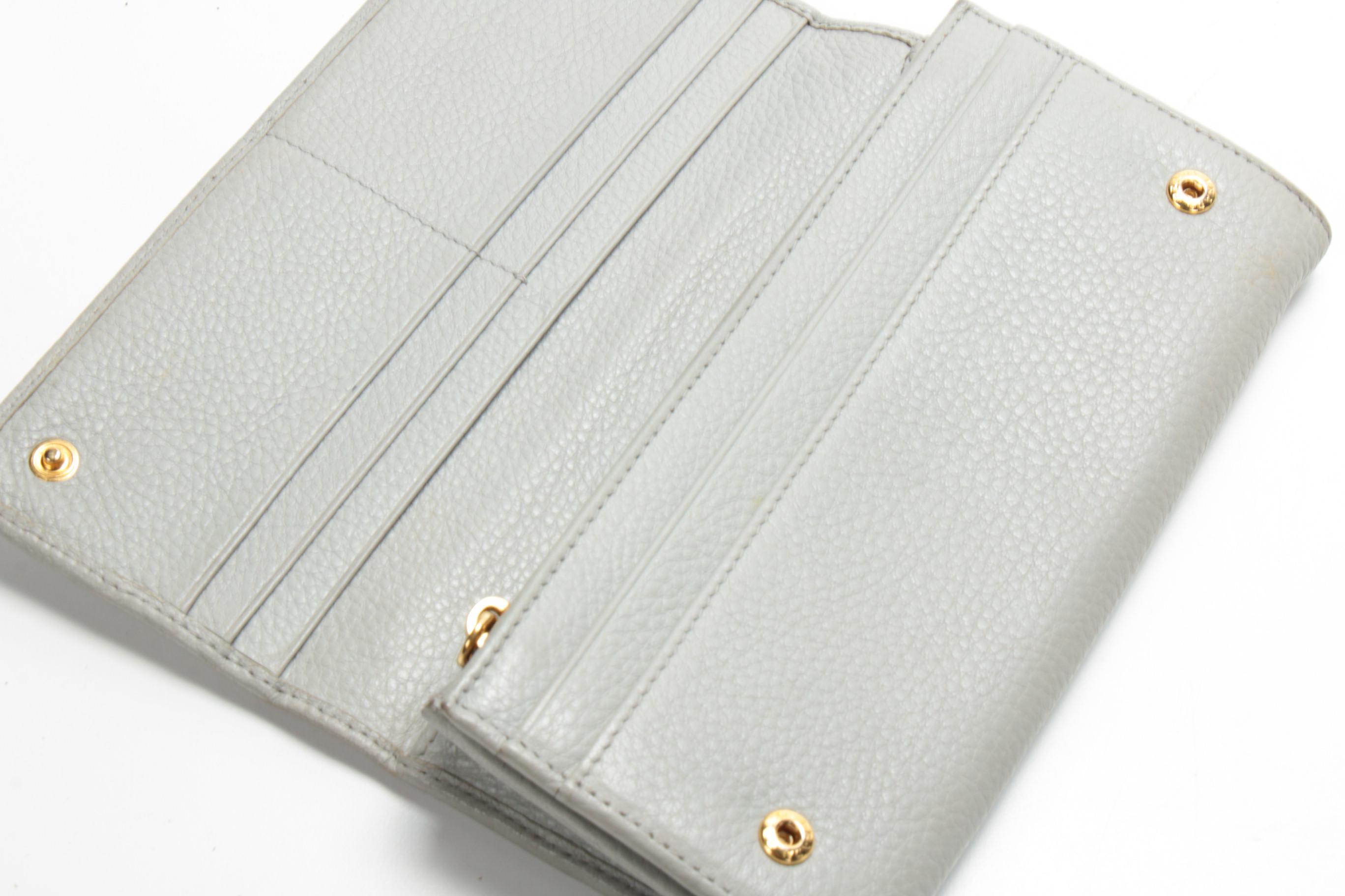 Prada Grey Pebbled Leather Long Wallet