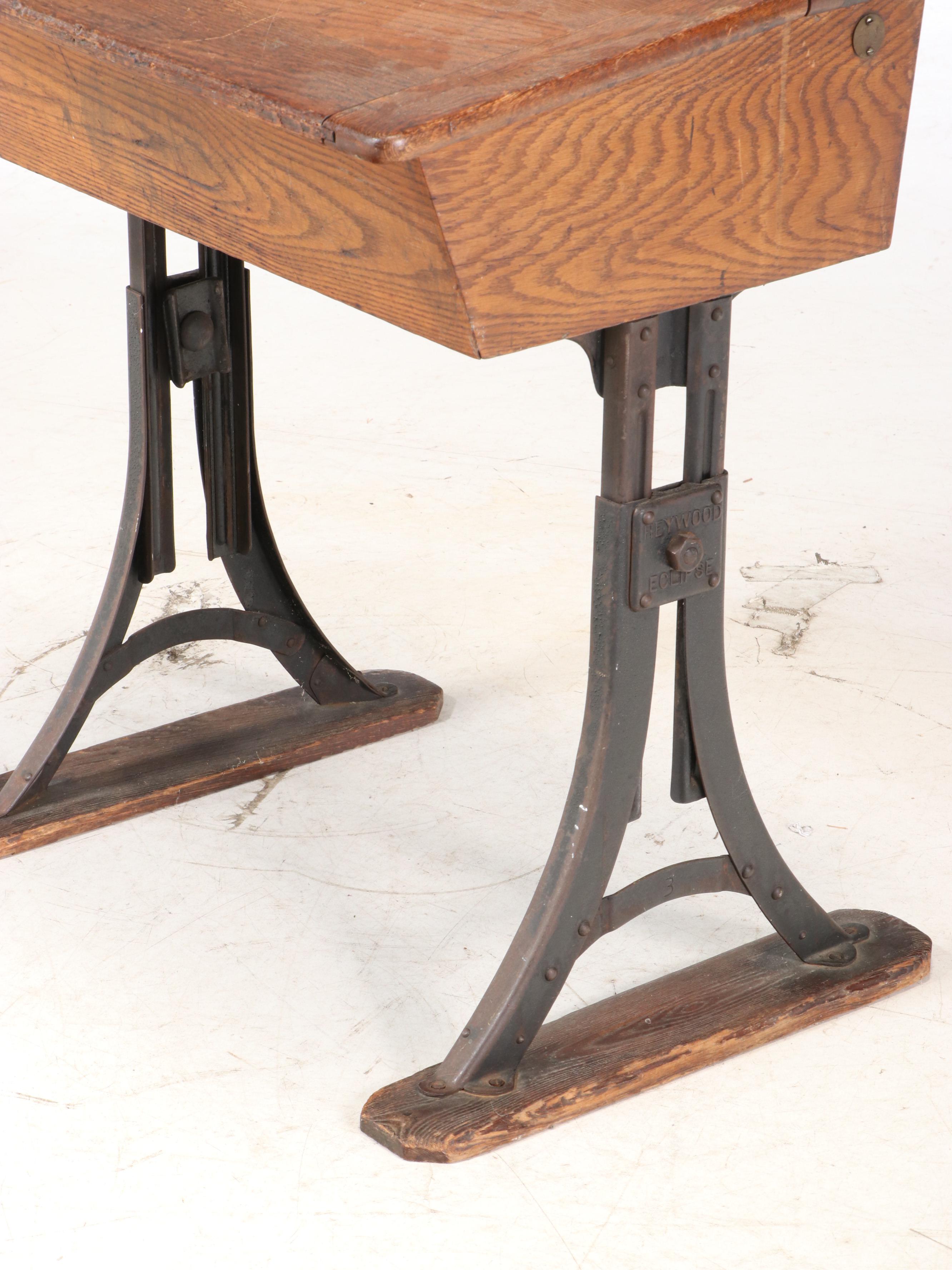 Heywood "Eclipse" Oak & Iron Lift-Lid School Desk, Late 19th/Early 20th Century