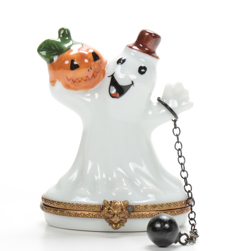 La Gloriette Hand-Painted Porcelain Halloween Ghost Limoges Box