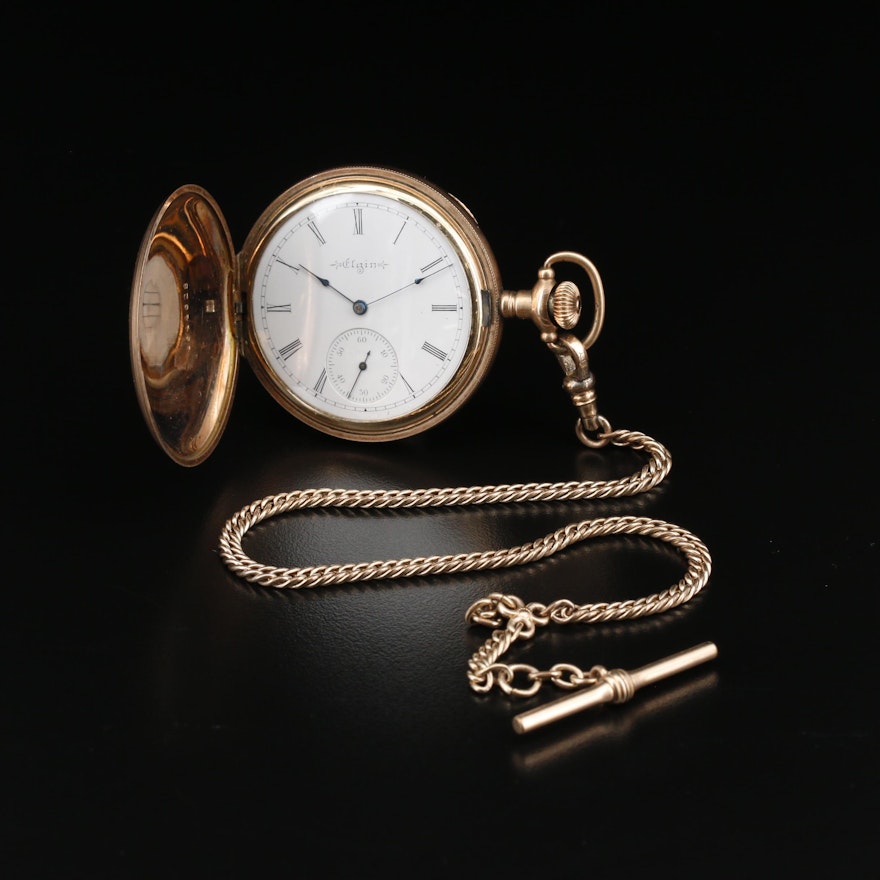 1899 Elgin Gold Filled Hunting Case Pocket Watch with Chain Fob