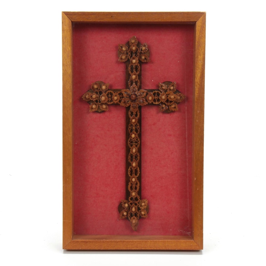Glazed Walnut Shell Decorative Cross