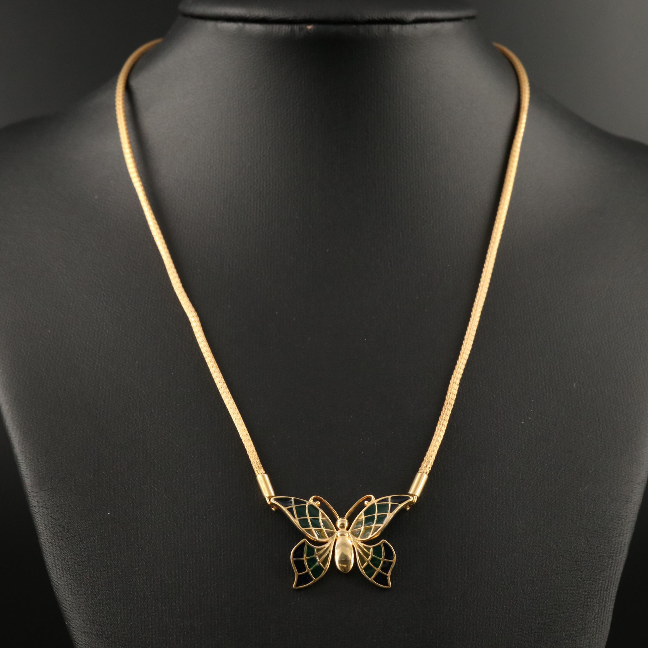 14K Plique a Jour Enamel Butterfly Necklace