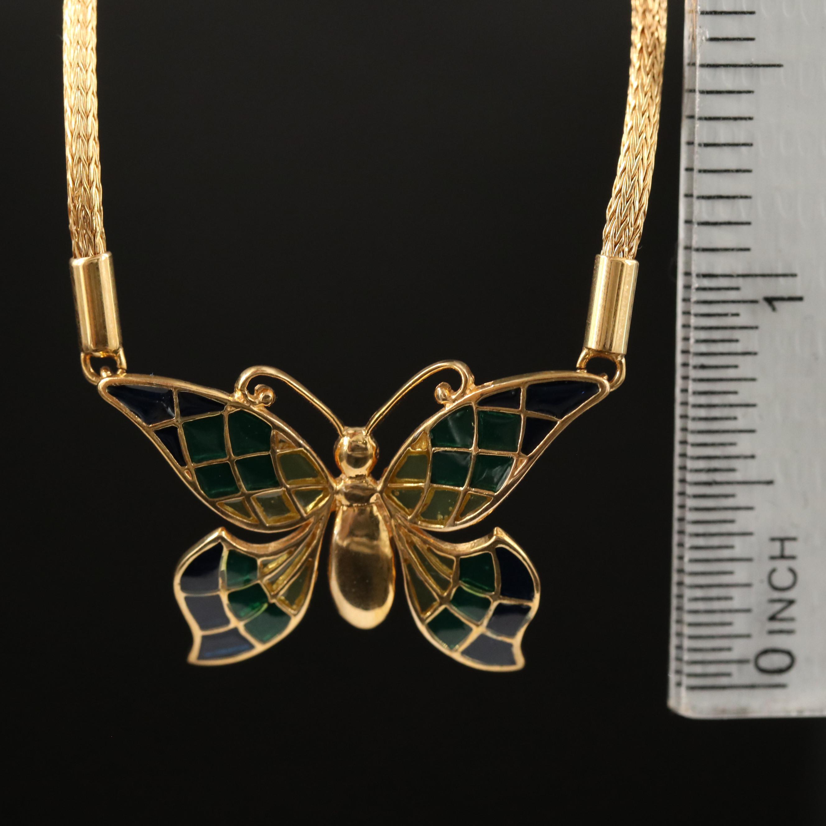 14K Plique a Jour Enamel Butterfly Necklace